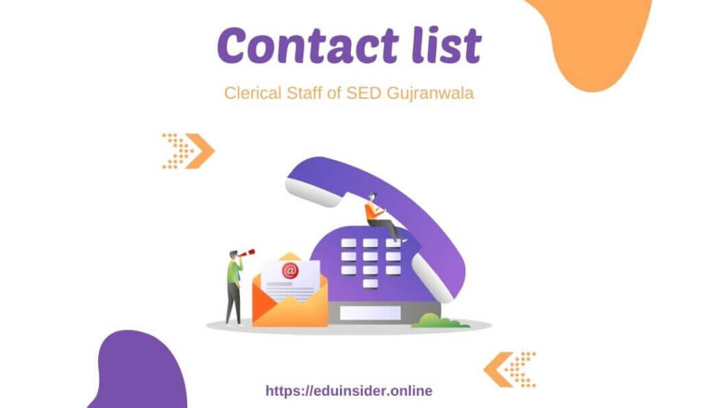 Contact Numbers of Clerical Staff of SED Gujranwala