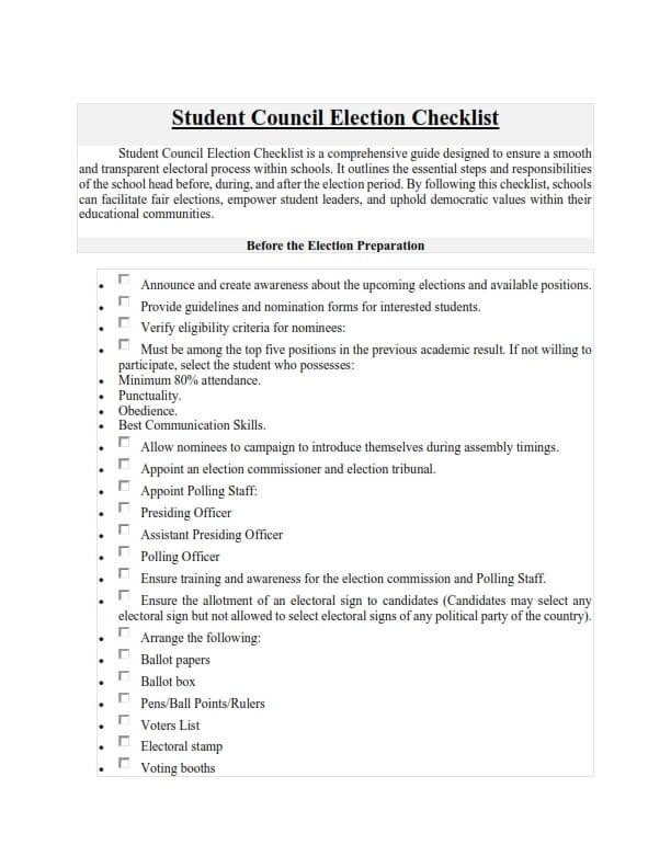 Student Council Check List Page 1